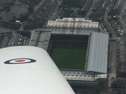 Flying over a football stadium