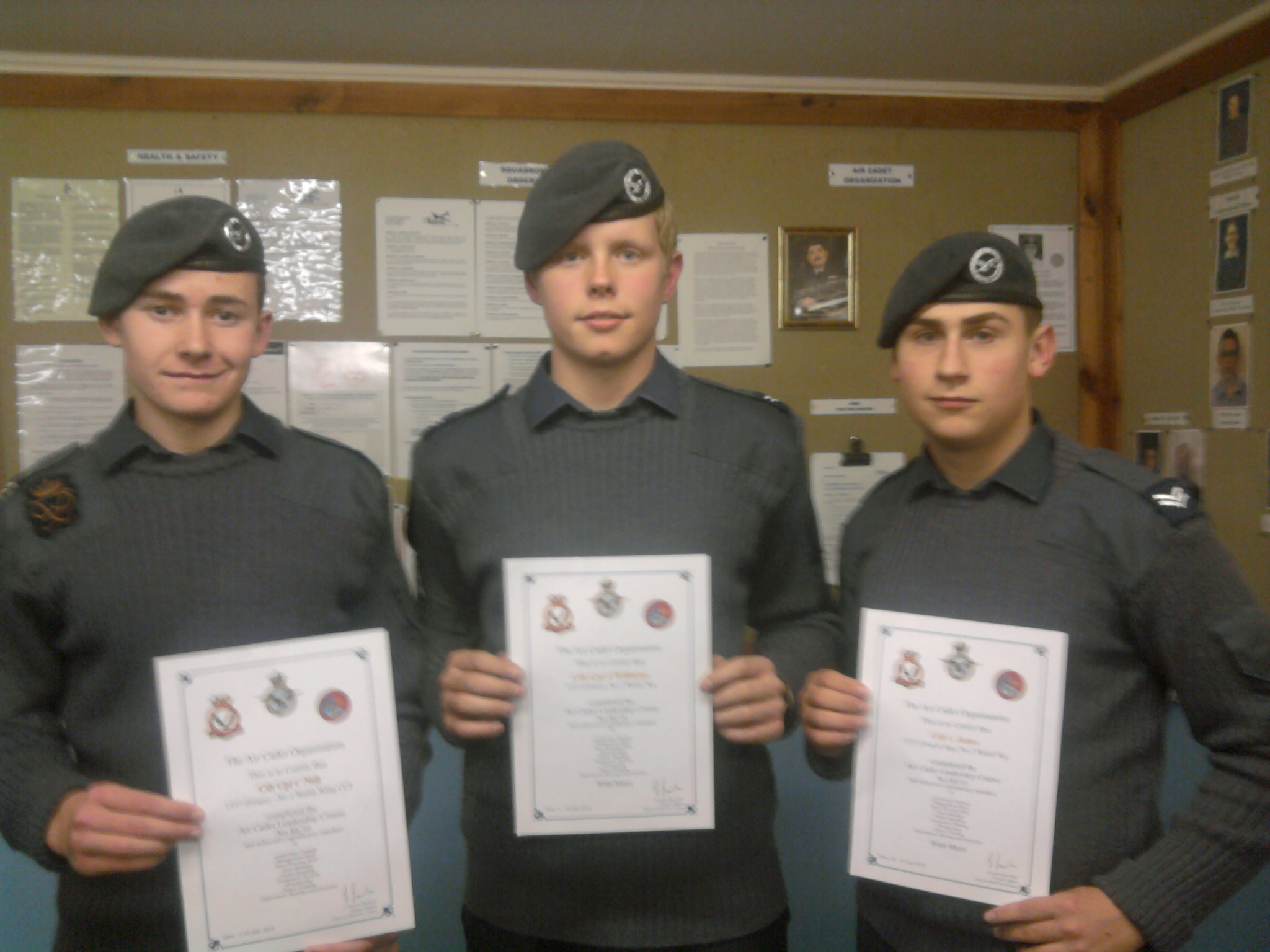 Sgt Craig Neil, Cpl Jacob Williams and Cpl Llyr Jones with their certificates